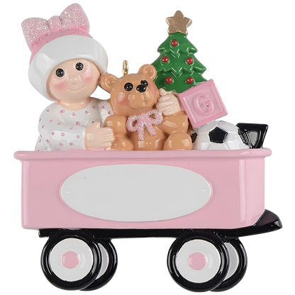 Pink Baby Girl Wagon Christmas Ornament