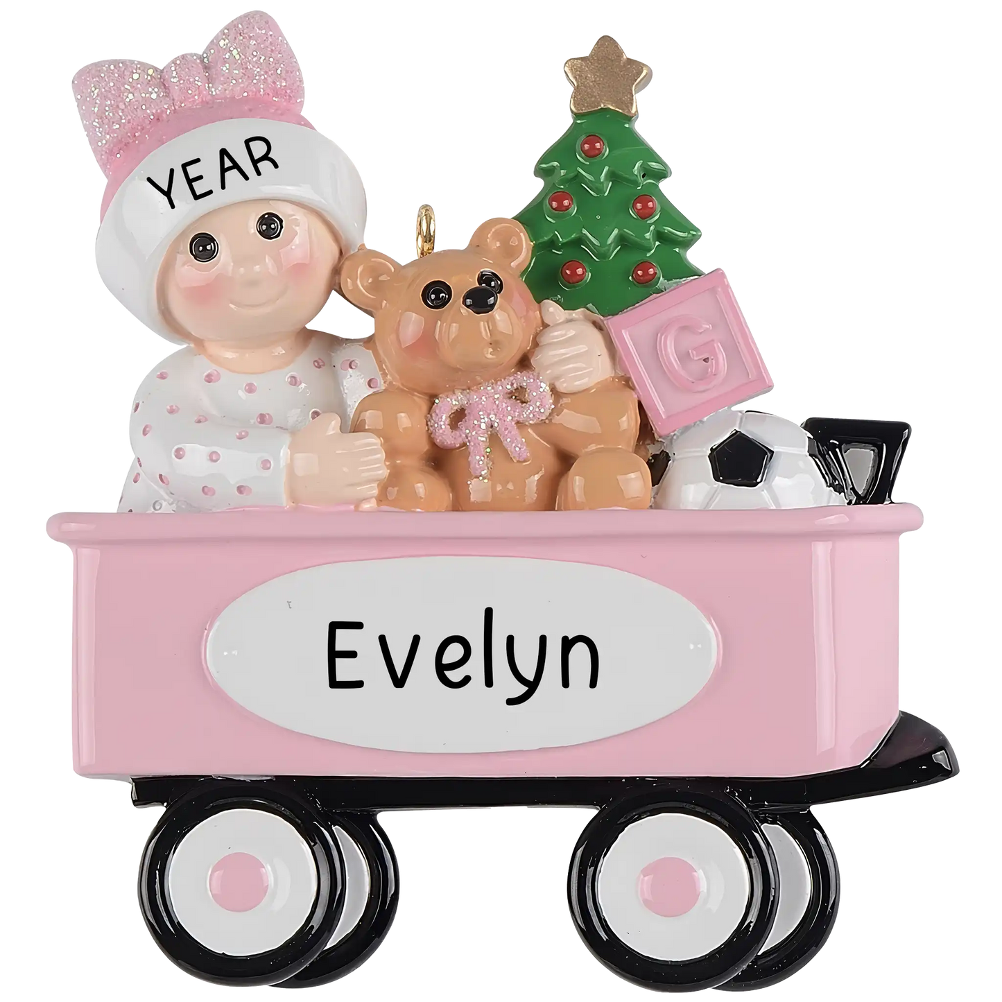 Pink Baby Girl Wagon Christmas Ornament