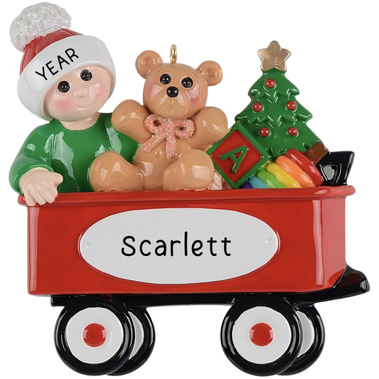 Baby's Red Wagon Christmas Ornament