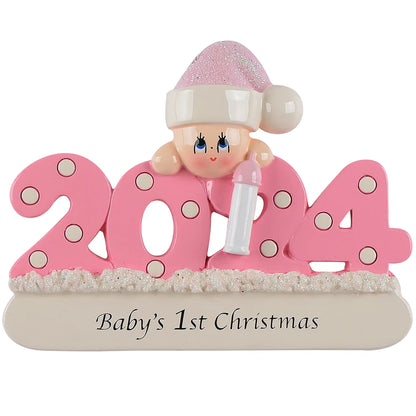 Pink Girl Baby's 1st Christmas Ornament 2024