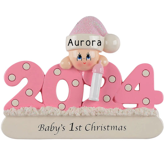 Pink Girl Baby's 1st Christmas Ornament 2024