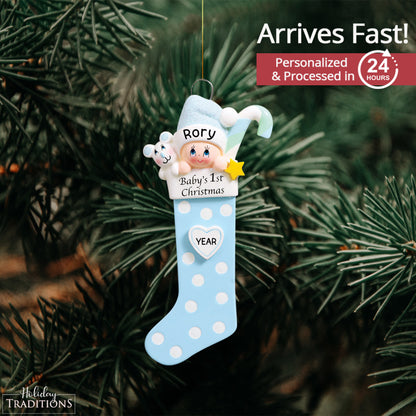 Blue Baby's 1st Christmas Stocking Christmas Ornament