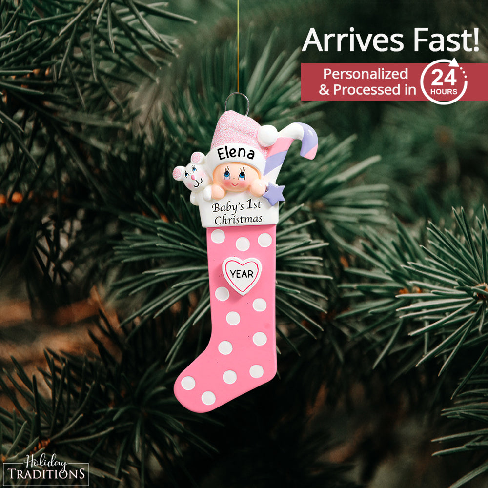 Pink Baby's 1st Christmas Stocking Christmas Ornament