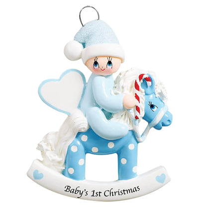 Blue Baby's 1st Christmas Rocking Horse Ornament