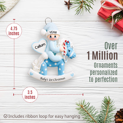 Blue Baby's 1st Christmas Rocking Horse Ornament