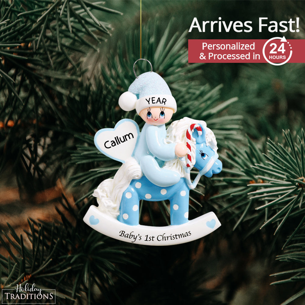 Blue Baby's 1st Christmas Rocking Horse Ornament –