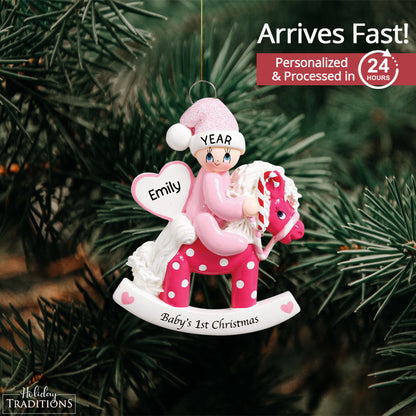 Holiday Ornament Personalized Rocking Horse Ornament Pink Baby's