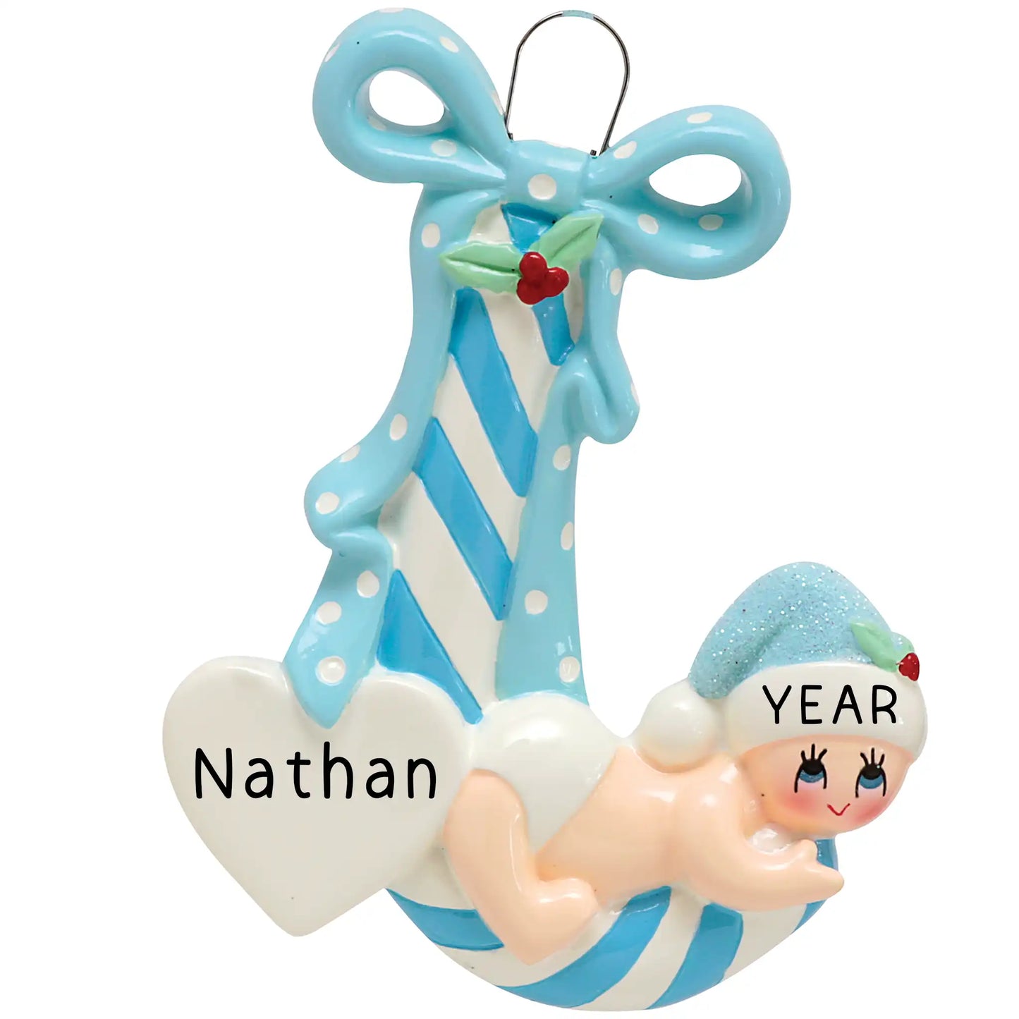 Baby Boy Candy Cane Personalized Ornament