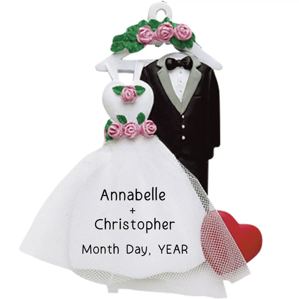 Personalized Wedding Dress Tuxedo Ornament elegant couple keepsake with names and wedding date