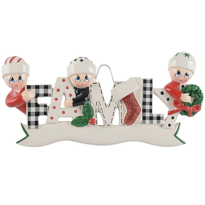 Plaid Family of 3 Christmas Ornament