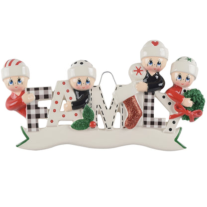 Plaid Family of 4 Christmas Ornament