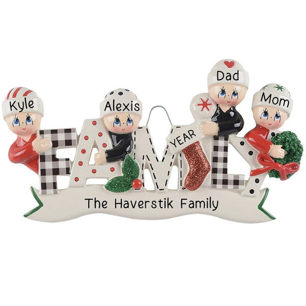 Plaid Family of 4 Personalized Christmas Ornament