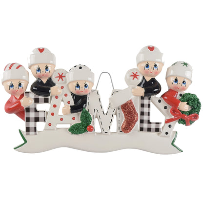 Plaid Family of 5 Christmas Ornament