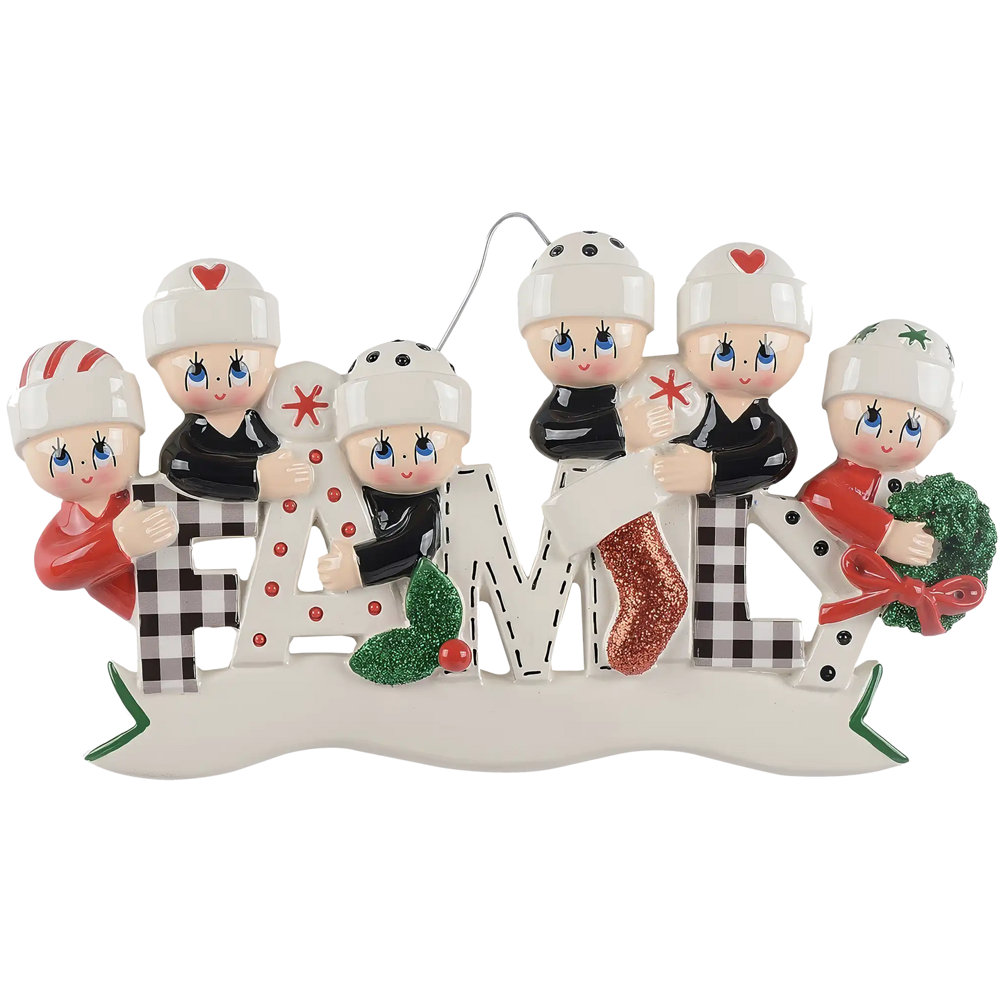 Plaid Family of 6 Christmas Ornament