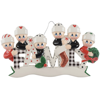 Plaid Family of 6 Christmas Ornament