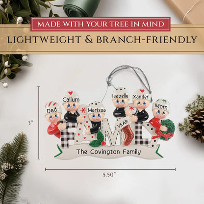 Plaid Family of 6 Christmas Ornament