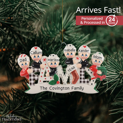 Plaid Family of 6 Christmas Ornament