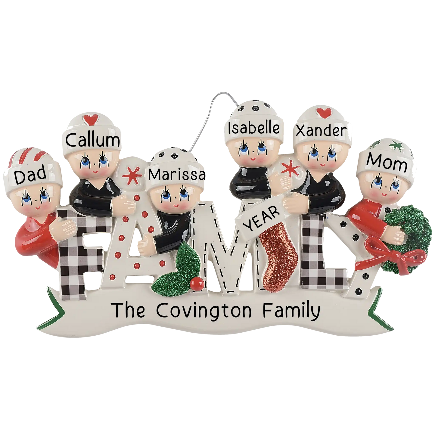 Plaid Family of 6 Christmas Ornament