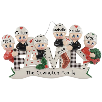 Plaid Family of 6 Christmas Ornament