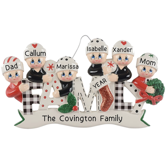 Plaid Family of 6 Christmas Ornament