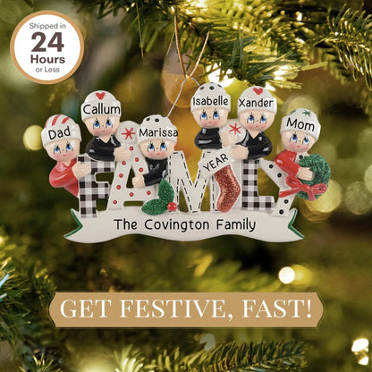 Plaid Family of 6 Christmas Ornament