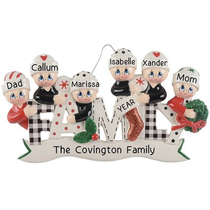 Plaid Family of 6 Christmas Ornament