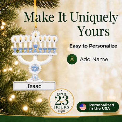 Make it yours: personalize the Menorah Hanukkah christmas ornament