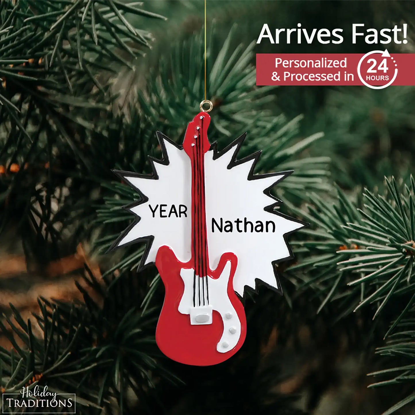 Adorno navideño de guitarra eléctrica