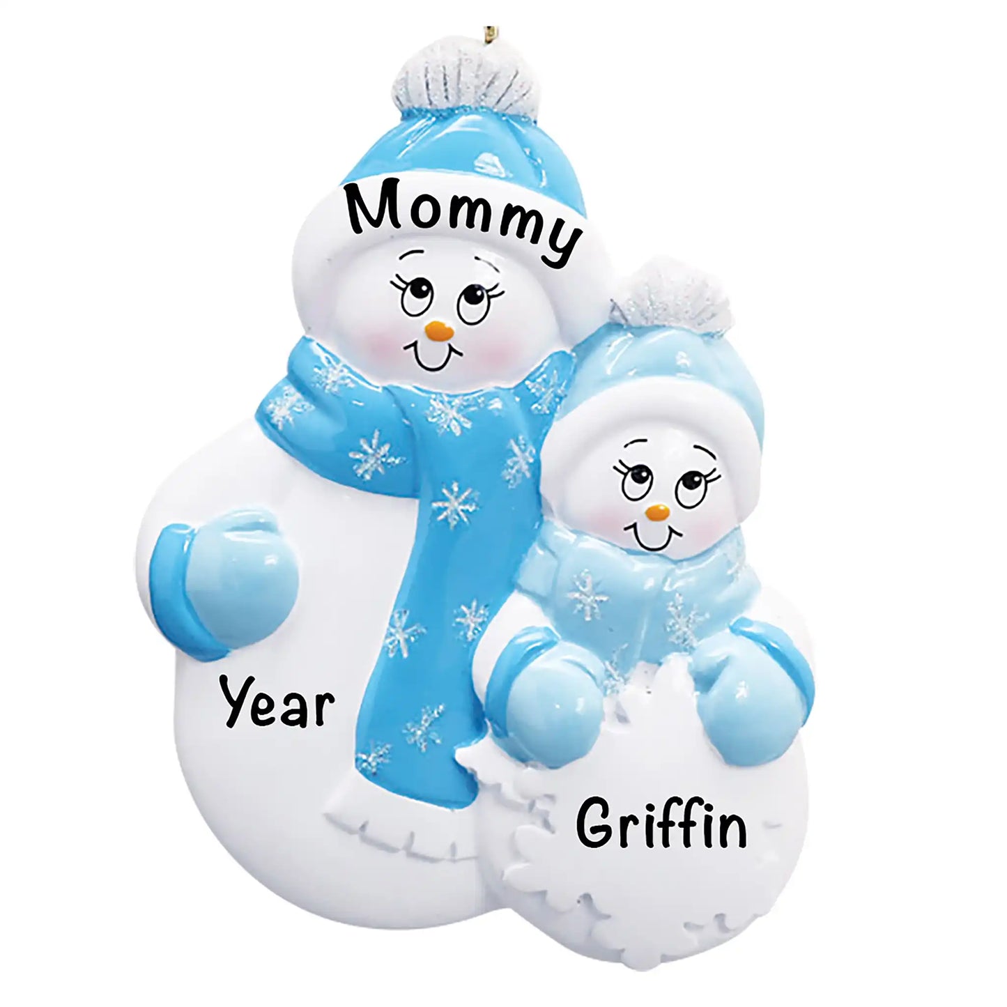 Single Parent Snowman With 1 Child Christmas Ornament