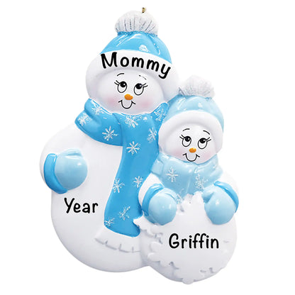 Single Parent Snowman With 1 Child Christmas Ornament