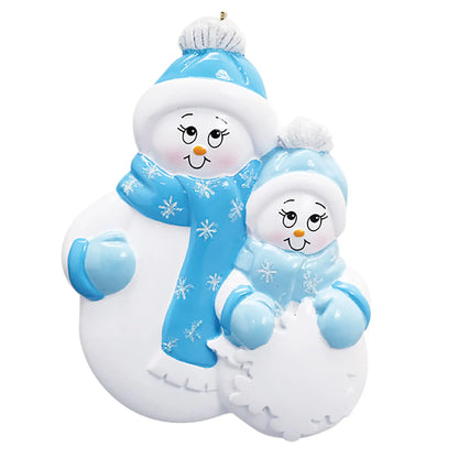 Single Parent Snowman With 1 Child Christmas Ornament