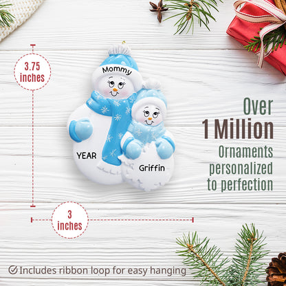 Single Parent Snowman With 1 Child Christmas Ornament