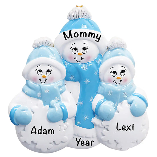 Single Parent Snowman 2 Children Christmas Ornament