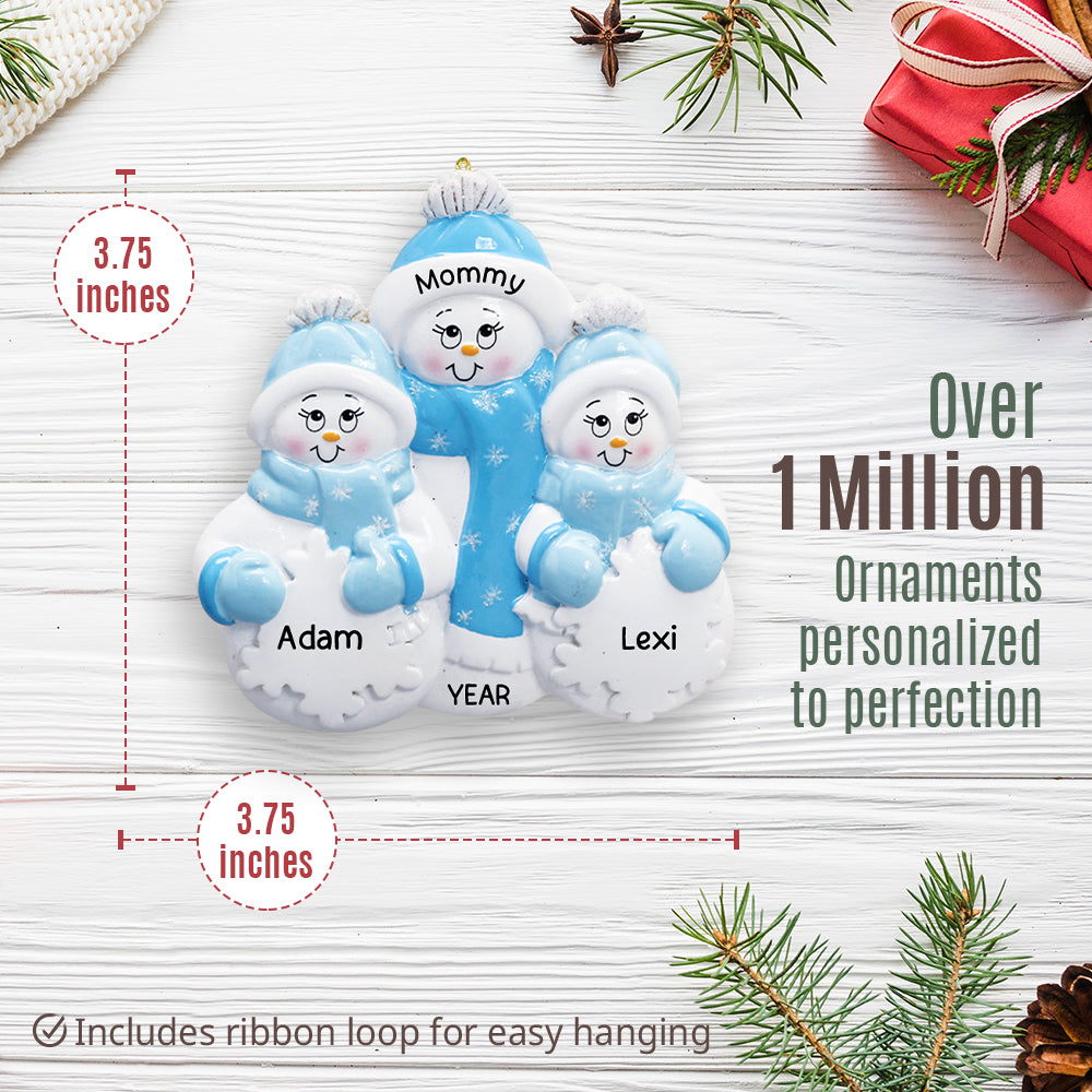 Single Parent Snowman 2 Children Christmas Ornament