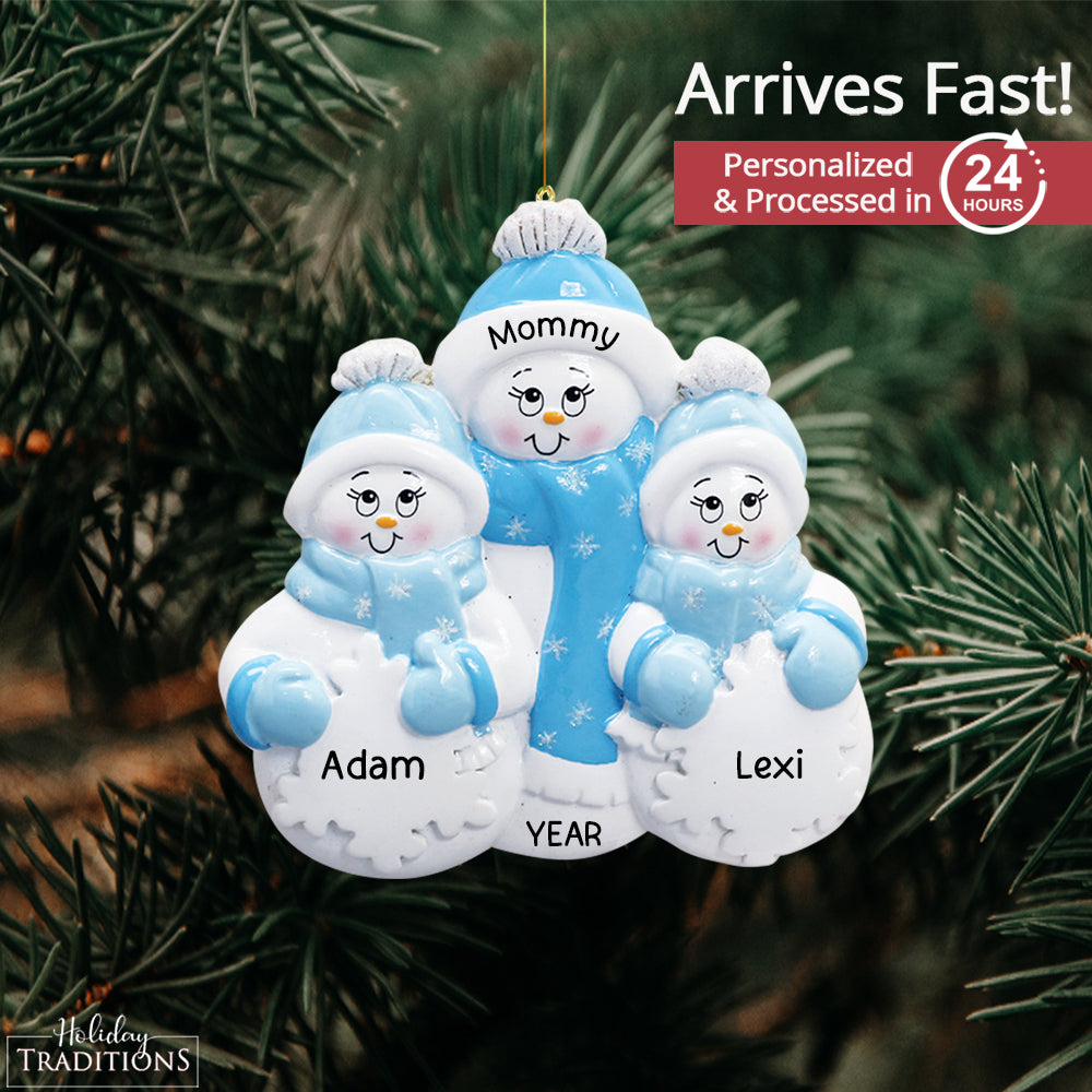 Single Parent Snowman 2 Children Christmas Ornament