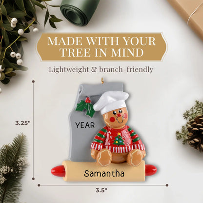 Adorno personalizado de hombrecito de jengibre horneando