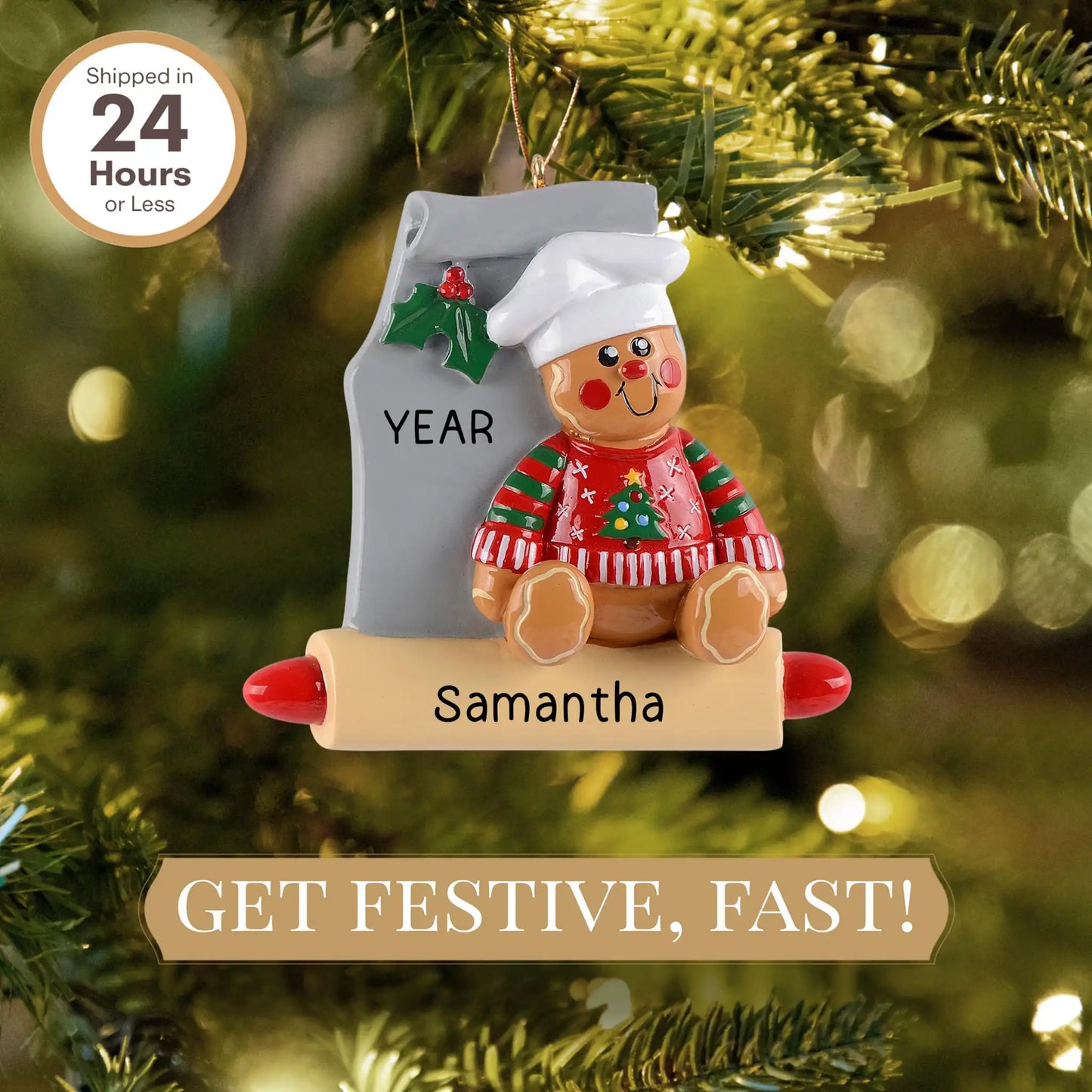 Adorno personalizado de hombrecito de jengibre horneando