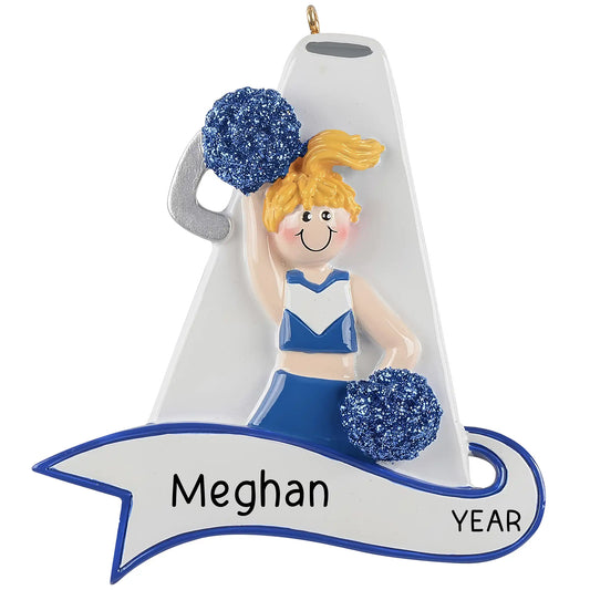 Cheerleader Blue Megaphone Christmas Ornament - Blonde