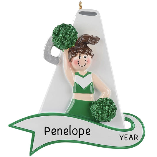 Cheerleader Green Megaphone Christmas Ornament