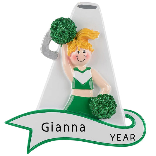 Cheerleader Green Megaphone Christmas Ornament - Blonde