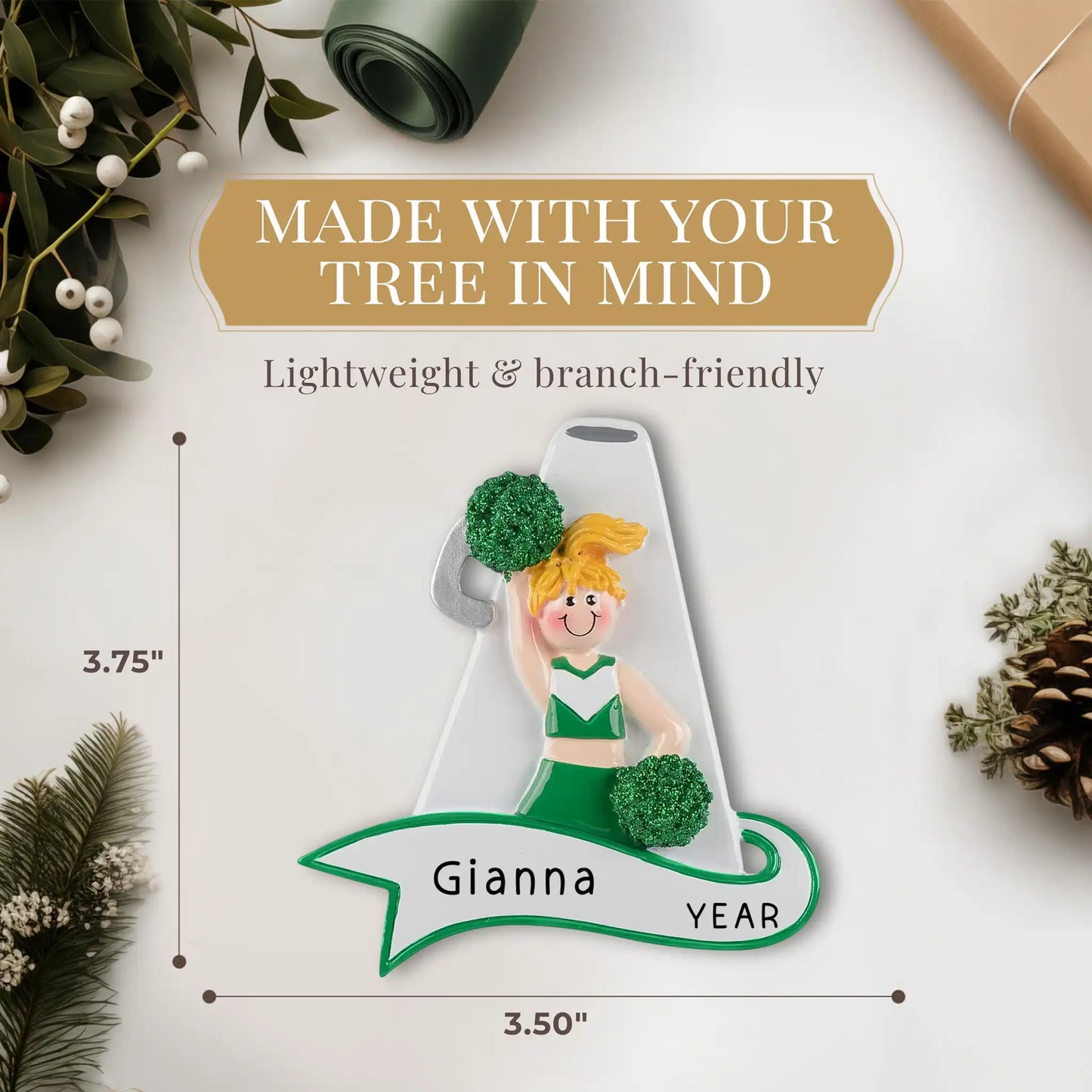 Adorno navideño con megáfono verde de animadora - Rubio 