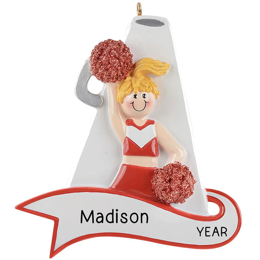 Cheerleader Red Megaphone Christmas Ornament - Blonde