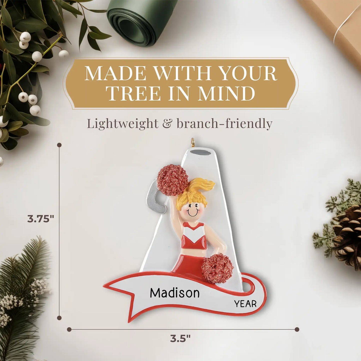 Cheerleader Red Megaphone Christmas Ornament - Blonde
