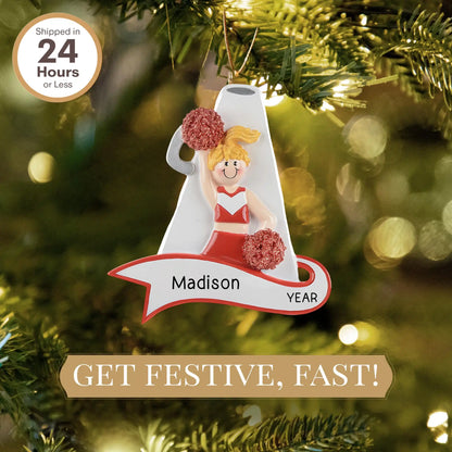 Cheerleader Red Megaphone Christmas Ornament - Blonde