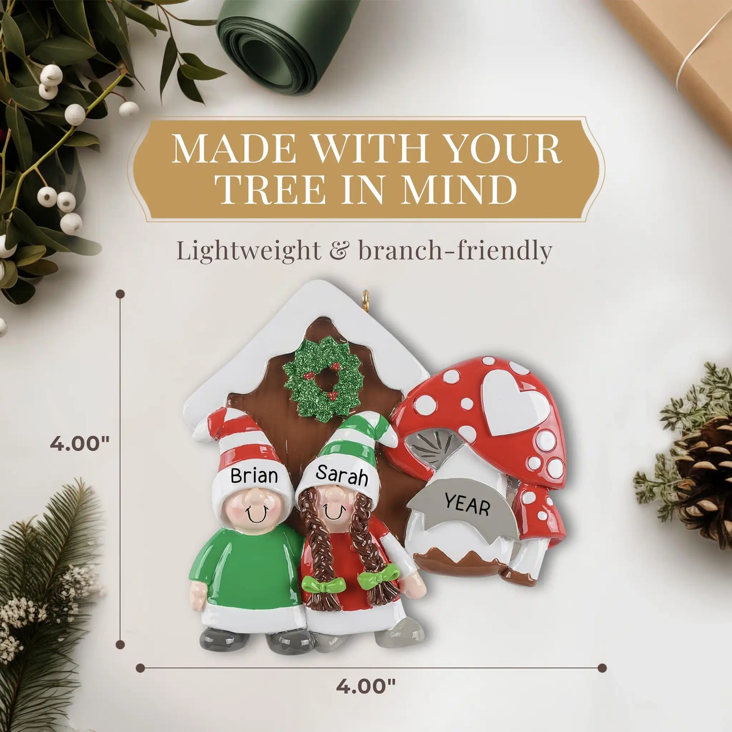 Gnome Mushroom Couple Christmas Ornament