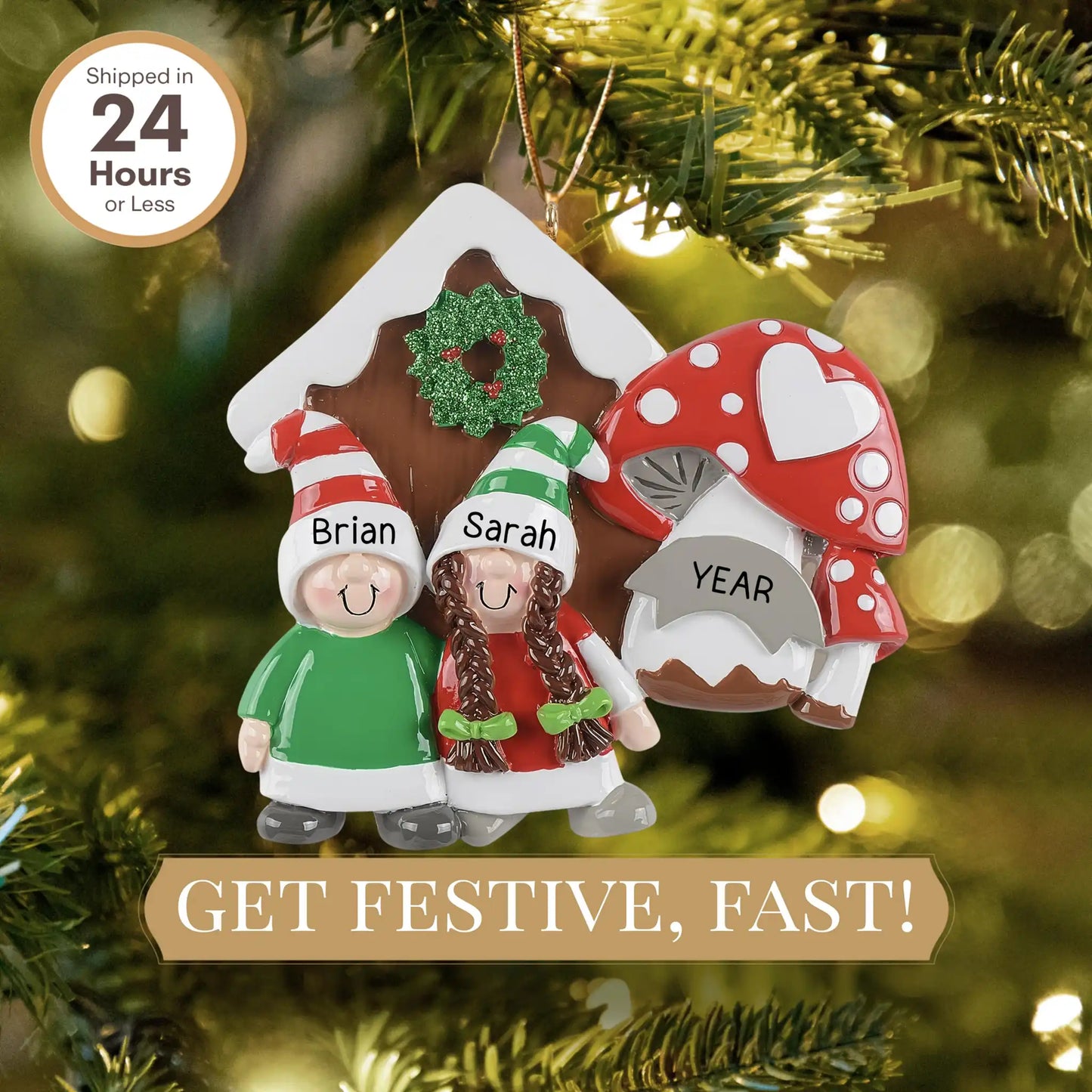 Gnome Mushroom Couple Christmas Ornament