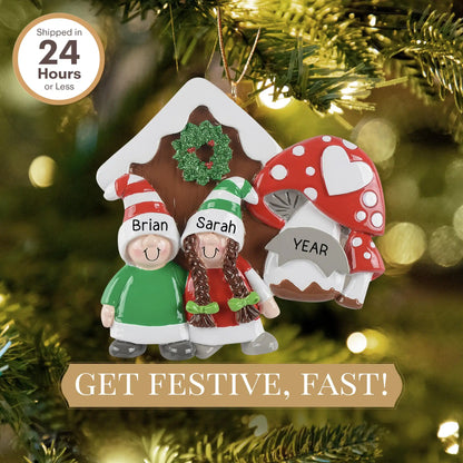 Gnome Mushroom Couple Christmas Ornament