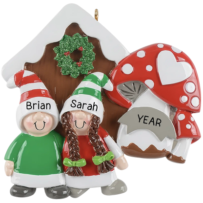 Gnome Mushroom Couple Christmas Ornament