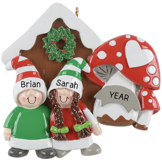 Gnome Mushroom Couple Christmas Ornament