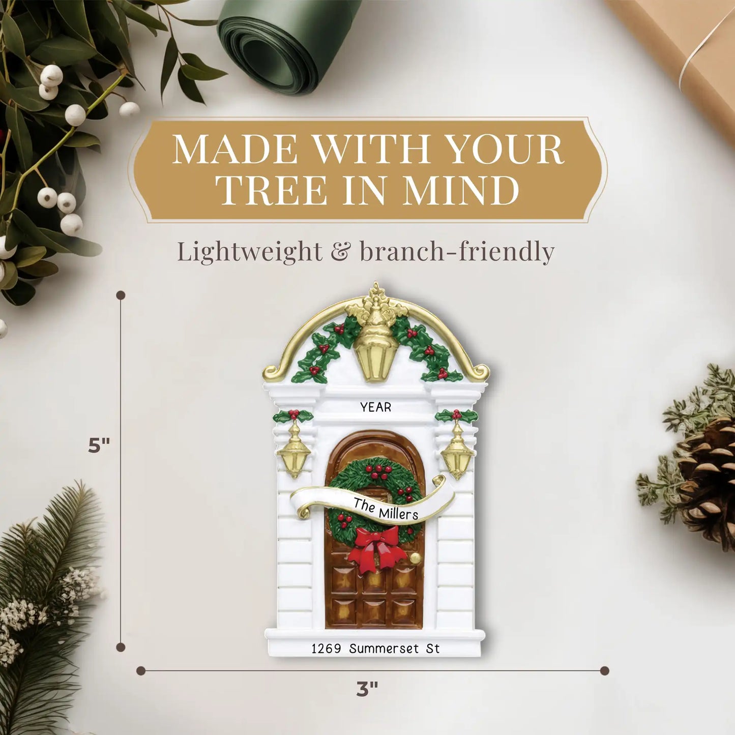 Brown House Door Personalized Ornament